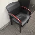 Set of 3 Mahogany Wood Guest Chair w/ Black Leather